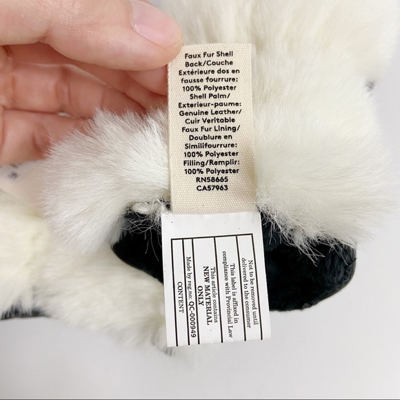 Open Edit Faux Fur & Leather Mittens Ivory - Picture 4 of 4
